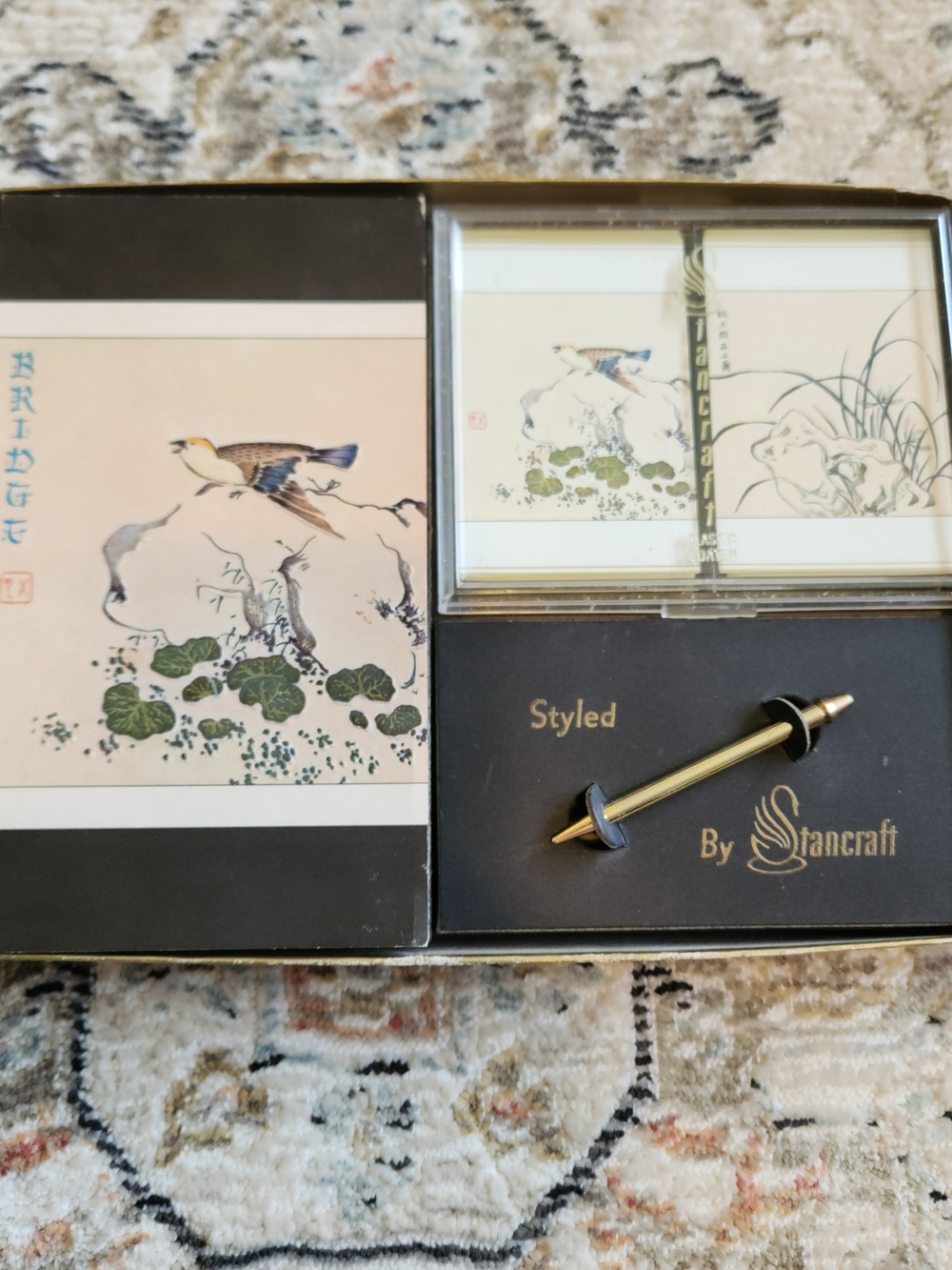 Vintage Bridge Card Game Set Styled By Stancraft Oriental Bird Theme